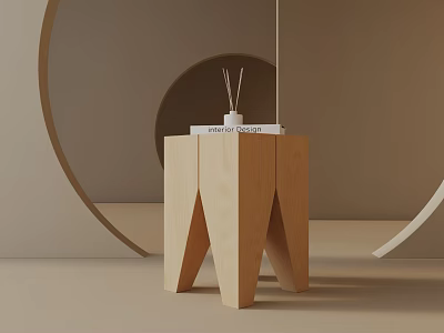 Minimalist Wooden Side Table With Geometric Leg Design And Decorative Books On Top 3d model