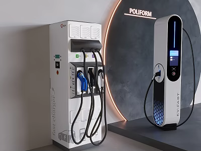 Public EV Charging Stations With Multiple Charging Ports And Digital Display Screens 3d model