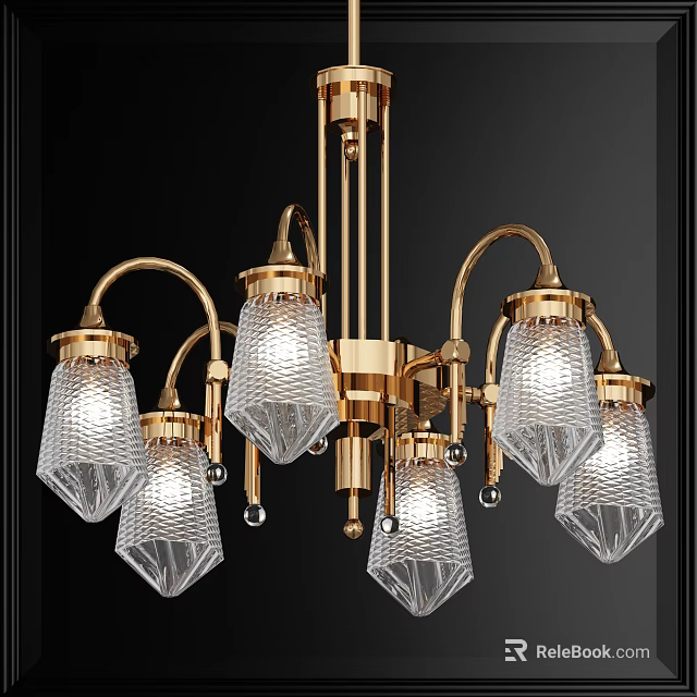 Elegant Crystal Chandelier With Golden Metal Frame Multiple Arms And Transparent Crystal Shades 3d model 