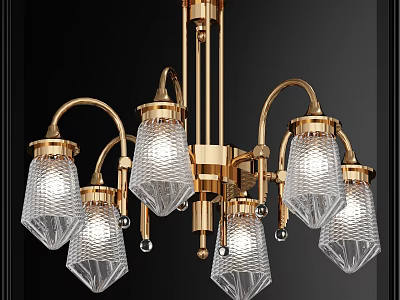 Elegant Crystal Chandelier With Golden Metal Frame Multiple Arms And Transparent Crystal Shades 3d model