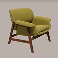 Green Fabric Leisure Chair With Modern Wooden Frame For Comfortable Seating