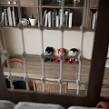Kids Room Interior With Bunk Bed Netted Guardrail Wooden Stairs Orange Blanket And Picture Frames