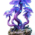 Vibrant Purple Jellyfish Like Plant With Glowing Blue Accents Stones And Moss At The Base