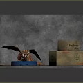 Red Winged Dragon Game Character With Fragile Handle With Care Boxes And Gray Walls