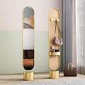 Modern Gold Frame Floor Mirror With Shelf And Decorative Bags In Interior