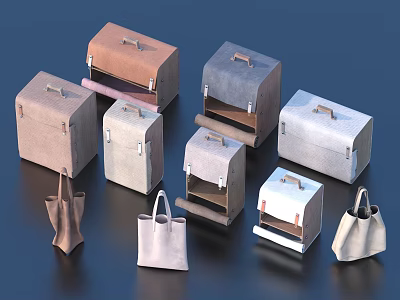 Various Styles of Bags and Square Suitcases in Multiple Colors and Assorted Designs 3d model