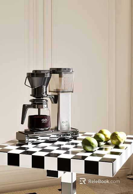 Stylish Modern Kitchen Coffee Maker Appliance On Counter With Fresh Limes 3d model 