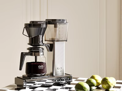 Stylish Modern Kitchen Coffee Maker Appliance On Counter With Fresh Limes 3d model
