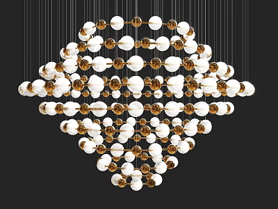 Modern Chandelier With White And Gold Spherical Glass Orbs Hanging In Cluster Design 3d model