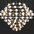 Modern Chandelier With White And Gold Spherical Glass Orbs Hanging In Cluster Design