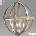 Natural White Wooden Spherical Chandelier With Leaf Decoration And Candle Lights