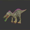 Realistic 3D Dinosaur Model With Open Mouth Blue Head Red Snout And Striped Body