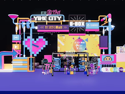 YIKE CITY Photo Check-in Spot with 8-BOX Neon Lights Pixel Art Heart and Colorful Installations 3d model