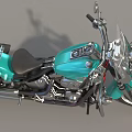Classic Turquoise Motorcycle With Windshield Black Seat Chrome Details And Saddlebags