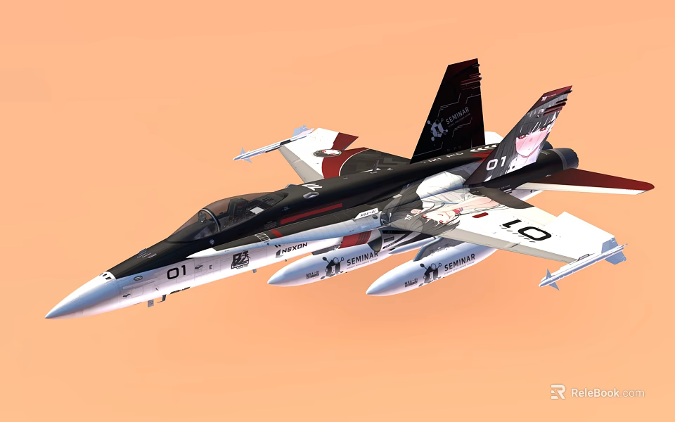 Black And White Fighter Jet With Missiles And 01 10 Markings In Orange Sky 3d model 