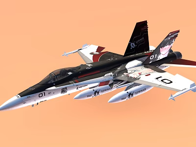Black And White Fighter Jet With Missiles And 01 10 Markings In Orange Sky 3d model