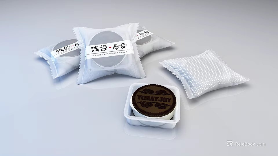 Fresh Yomany Biscuit in White Container with Packaged Bags and Mesh Sachet 3d model 
