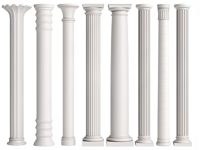 White Classical Roman Columns In Various Decorative Styles For Interior Design 3d model