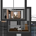 Modern Waterfront Architecture With Two Tall Buildings Docks And Overhead Power Lines