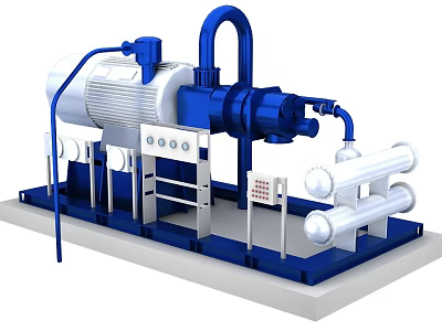 Industrial Equipment System with Pump Motor Pipes and Control Panel 3d model