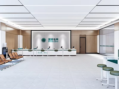 Modern State Grid Service Hall Interior With Counter And Seats 3d model