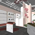 Stylish Pink Shoes Boutique Interior With Display Shelves Pink Flowers And Plants