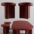 Red Sofa Table Set With Modern Design And Round Shape Coffee Tables 3d model