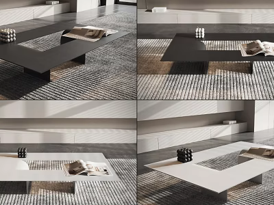 Rectangular Modern Coffee Table With Sleek Surface And Decorative Items In Living Room Interior 3d model