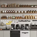 Modern Kitchen Kitchenware Setup With Coffee Tea Espresso Machines Cups Jars And Open Shelves 3d model