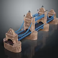 Detailed London Tower Bridge Model With Stone Towers Blue Arches And Bases