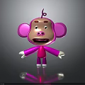 Cute Pink Monkey 3D Model with Large Ears White Hands Feet and Simple Facial Expression