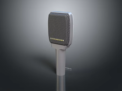 Practical Household Microphone With Gray Body Mesh Grille And Stand 3d model