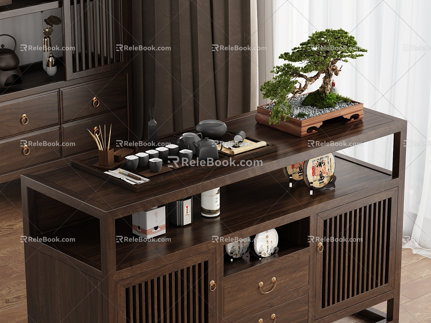 New Chinese Style Mobile Tea Cabinet Storage Cabinet Tea Cabinet Mobile Tea Table Tea Cabinet Side Cabinet Side Cabinet Tea Tray model