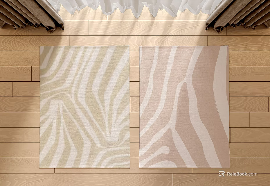 Square Rugs With Zebra Pattern In Beige And Light Brown On Wooden Floor 3d model 