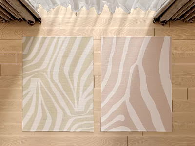 Square Rugs With Zebra Pattern In Beige And Light Brown On Wooden Floor 3d model