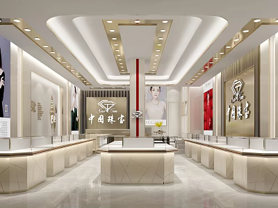 Luxury Jewelry Store Interior Design With Elegant Display Counters And Modern Lighting 3d model