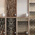 Elegant Modern Wall Panels With Various Textures Patterns And Decorative Spheres 3d model