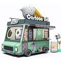 Cartoon Style Green Ice Cream Cart Design With Ice Cream Decorations And Selling Window