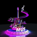 Music Themed Photo Spot With Illuminated Guitar Spiral Lights And Music Notes