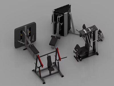 Various Sports Equipment for Home Gym with Strength Training Machines and Benches 3d model