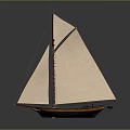 Classic Wooden Sailboat As Water Transport With Beige Sails Mast And Brown Wooden Hull
