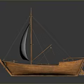 Handcrafted Wooden Sailboat Model With White Sail And Intricate Hull Details
