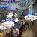 Colorful Mall Interior Hanging Decorations With Clouds Stars Castle And Balloons