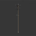 Tall Utility Pole With Multiple Electrical Cables And Mounted Hardware Components