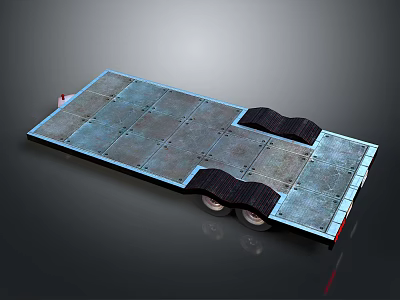 Flatbed Trailer With Metal Platform Black Non Slip Mats And Wheels 3d model