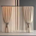 Modern Beige and White Double Layer Fabric Sheer Curtains with Metal Rod and Tiebacks