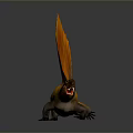 Prehistoric Sailback Reptile Character Realistic Orange Yellow 3D Model Isolated on Gray Background
