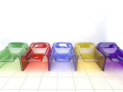 Colorful Transparent Leisure Chairs in Green Red Blue Yellow Purple on White Background 3d model