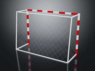 Soccer Goal With White Frame Red And White Striped Posts And Net 3d model