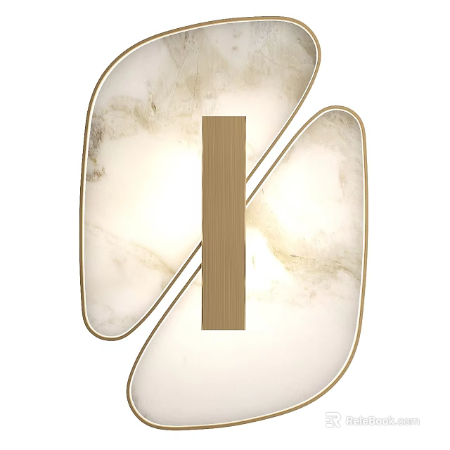 Modern Wall Light With Creamy Marble Texture And Gold Metal Frame 3d model